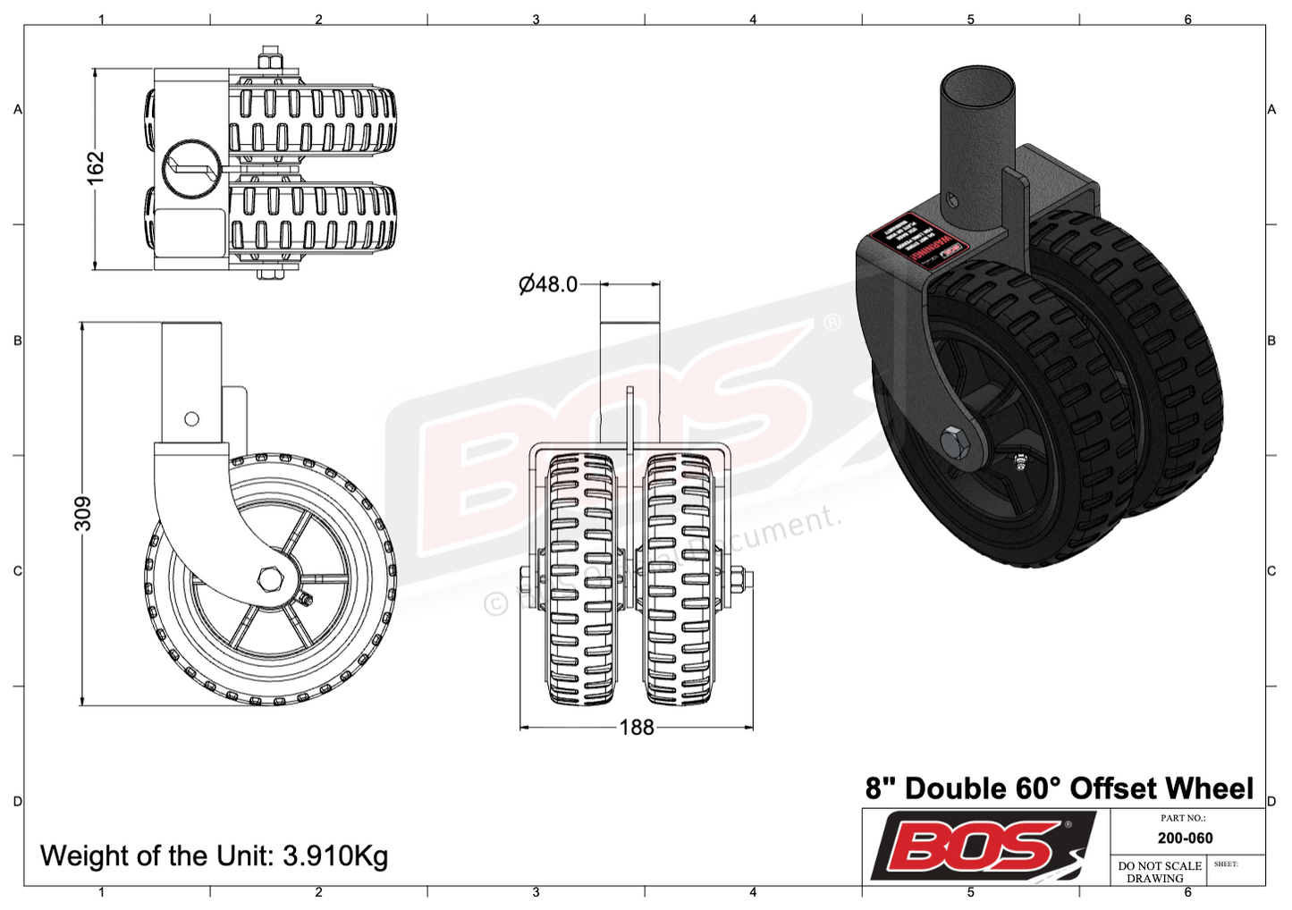 BOS 8″ Double Offset Jockey Wheel – Heavy Duty Trailer Wheel