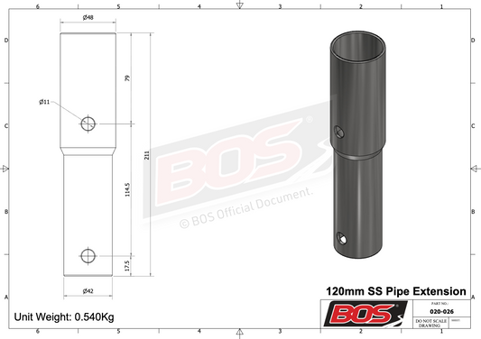 BOS Stainless Steel Jockey Wheel Extension – 120mm Height Increase