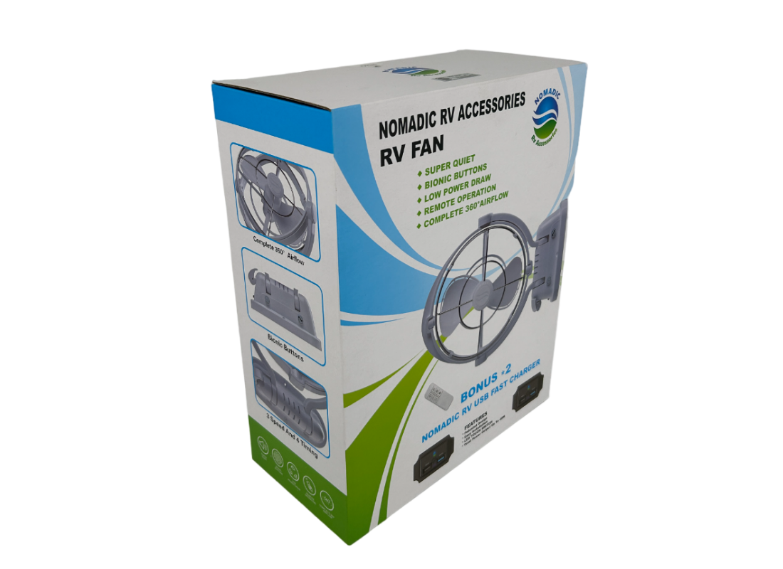 Nomadic RV Fan (White) with Fast Charger USB – Combo Kit