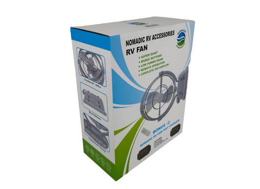 Nomadic RV Fan (White) with Fast Charger USB – Combo Kit